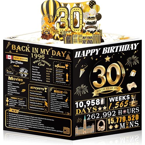 OLOSONG 30th Birthday Cards for Women Men, 3D Pop Up 30th Birthday Decorations for Friends, Funny 30 Year Old Birthday Gifts Ideas for Husband Wife Parents Him Her Friend sisters, Jumbo Back In 1996