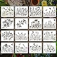 16 Pieces Wildflower Stencils for Painting, Reusable Small Spring Wild Flower Stencils Wall Stencils, DIY Small Drawing Template Stencil for Painting on Wood Wall Canvas Home Decor(5x6Inch)