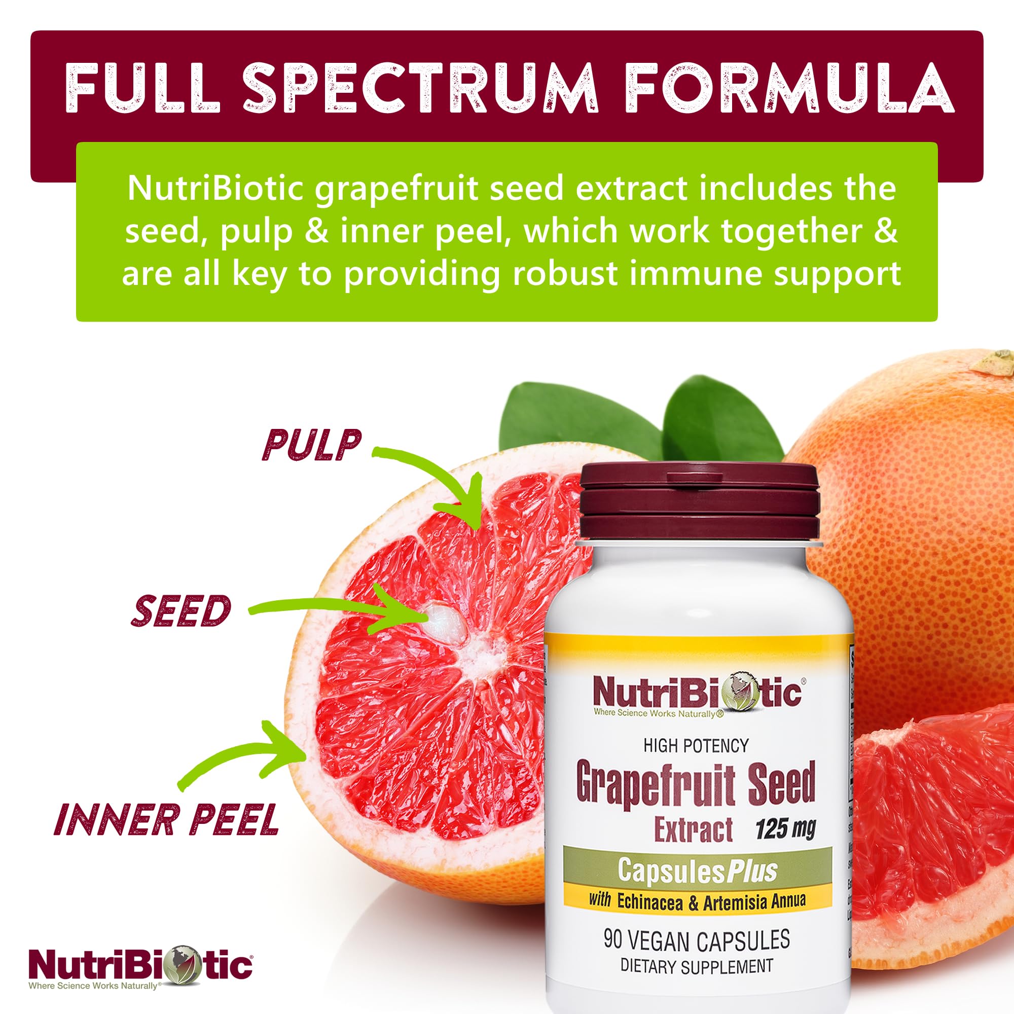 NutriBiotic Grapefruit Seed Extract CapsulesPlus, 125 mg of GSE, 90 Count