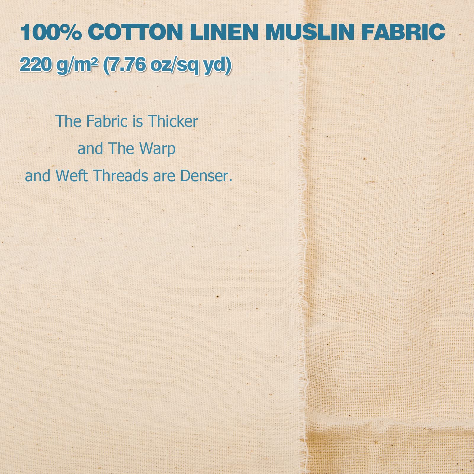 5 Yard Muslin Linen Fabric, Cotton Poplin Fabric by The Yard, 59 Inches Wide, 100% Cotton Fabric, Soft Embroidery Muslin Quilting Material for Sewing Material Apparel Cloth
