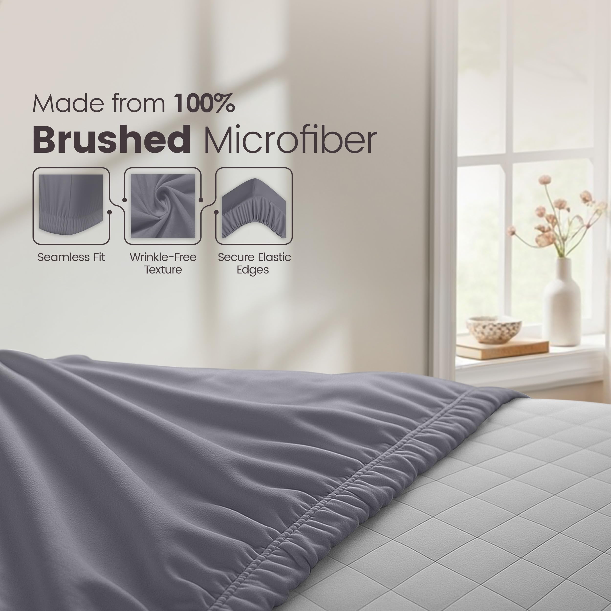 Utopia Bedding Fitted Sheet Double, Grey - Deep Pocket 14 inch (35 cm) - Easy Care - OEKO-TEX Certified - Soft Brushed Microfibre Fabric - Shrinkage and Fade Resistant - Bottom Sheet