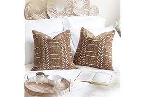 BlissBlush Brown Decorative Throw Pillow Covers 20X20, Set of 2, Boho Farmhouse Cushion Cover, Cozy Soft Accent Pillowcase for Couch Sofa Bed Living Room Home Décor