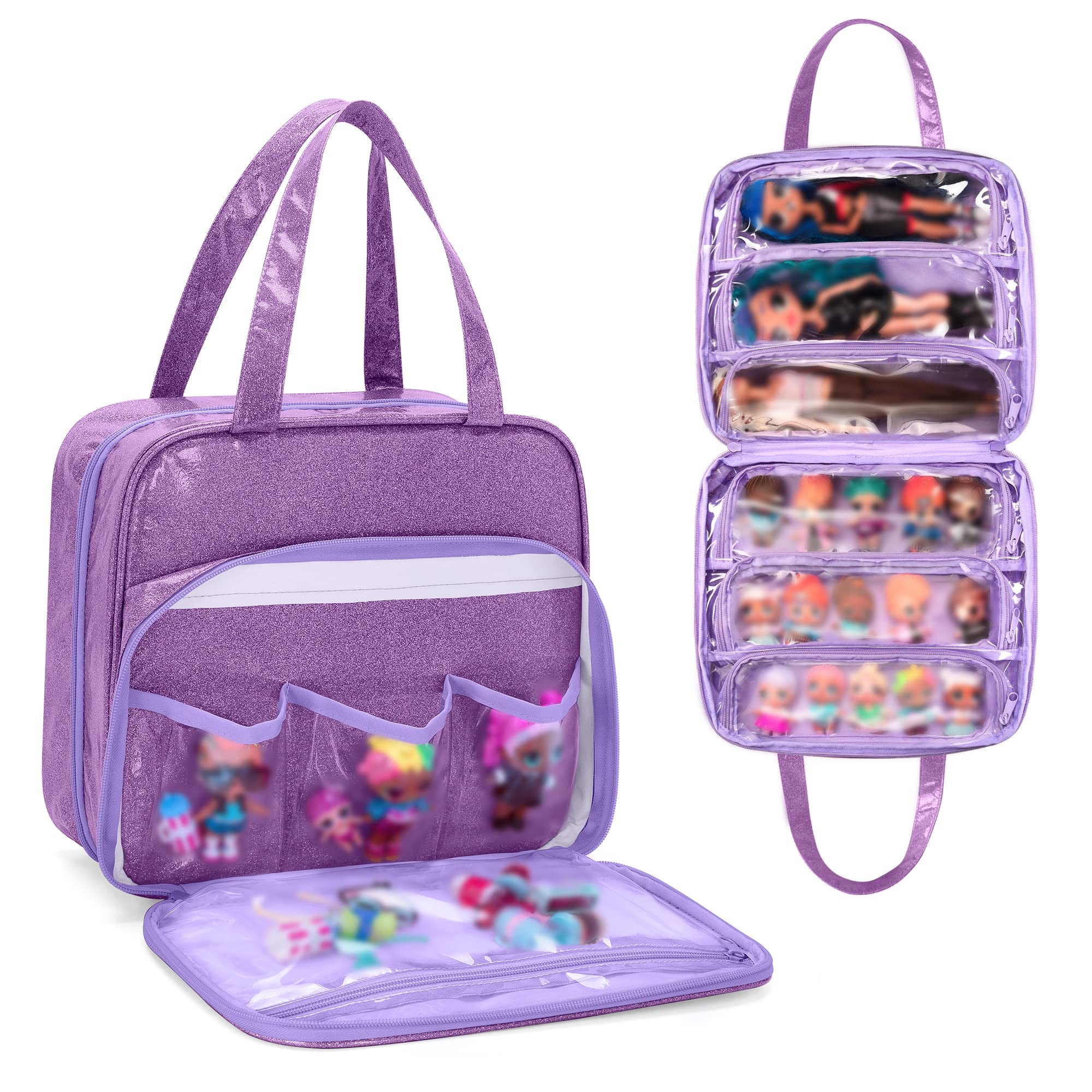 Photo 1 of LoDrid Doll Tote Carrying Case Compatible with LOL Surprise Dolls All, Hanging Organizer Storage Bag with 6 Clear Window Pockets for Girls, Bag Only, Purple,(Patent Design)