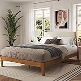 DG Casa Vandermark Solid Wood Easy Install Queen Bed Frame with Unique Headboard and Wooden Slat Support Included No Box Spring Required - Beige Walnut