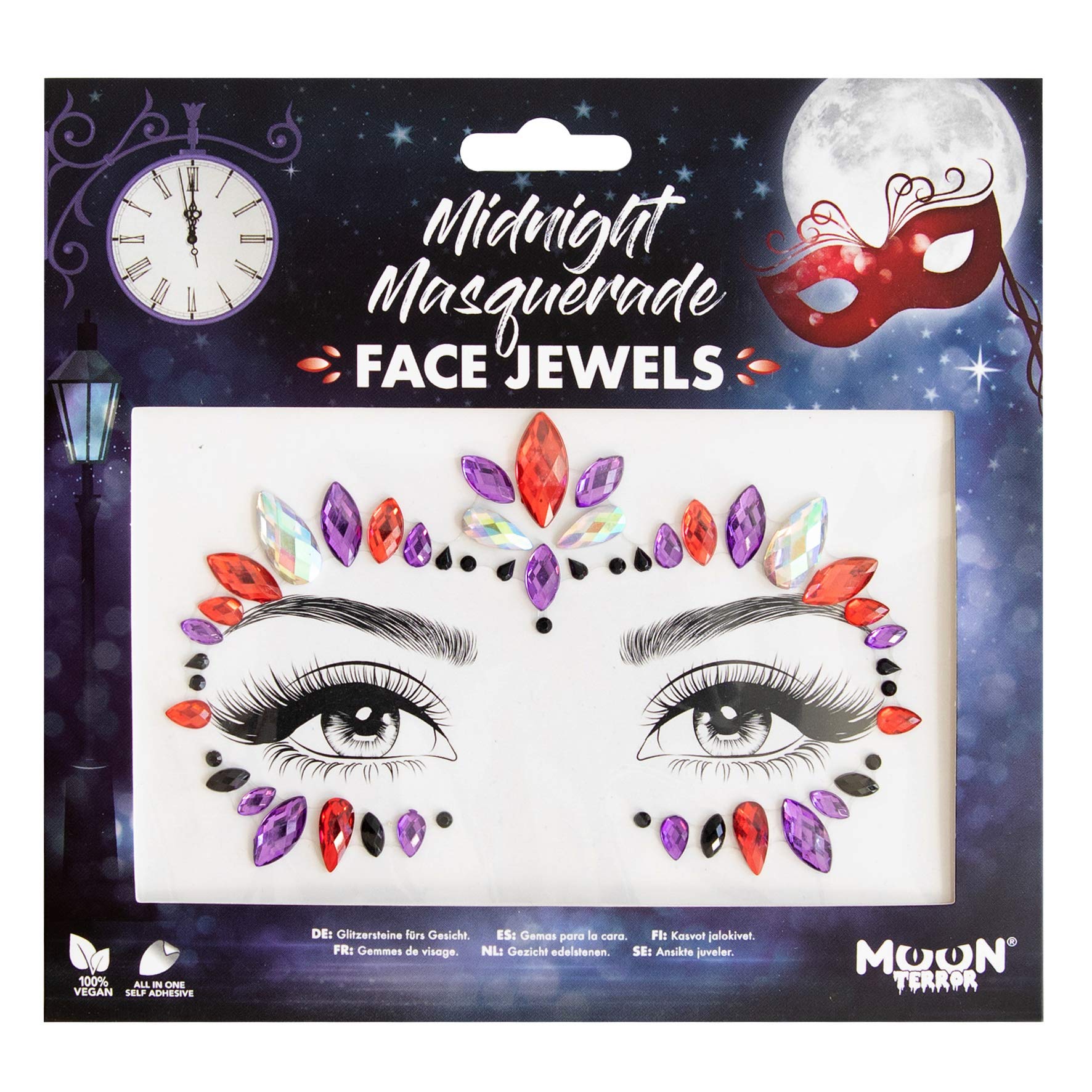 Face Jewels by Moon Terror | Midnight Masquerade | Festival Face Body Gems, SFX Make up, Crystal Make up Eye Glitter Stickers, Temporary Tattoo Jewels, Special Effects Make up