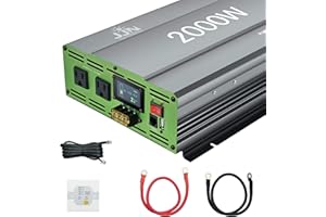 JJN 2000W Pure Sine Wave Inverter DC 12V to AC 110V/120V Convert with LCD Digital Displayer, Wired Remote Controller, Power Inverter for Off-Grid Solar System, RV, Truck, Marine, Home Backup Power