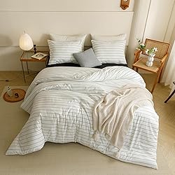 Cottonight White Comforter Set Queen Black Striped