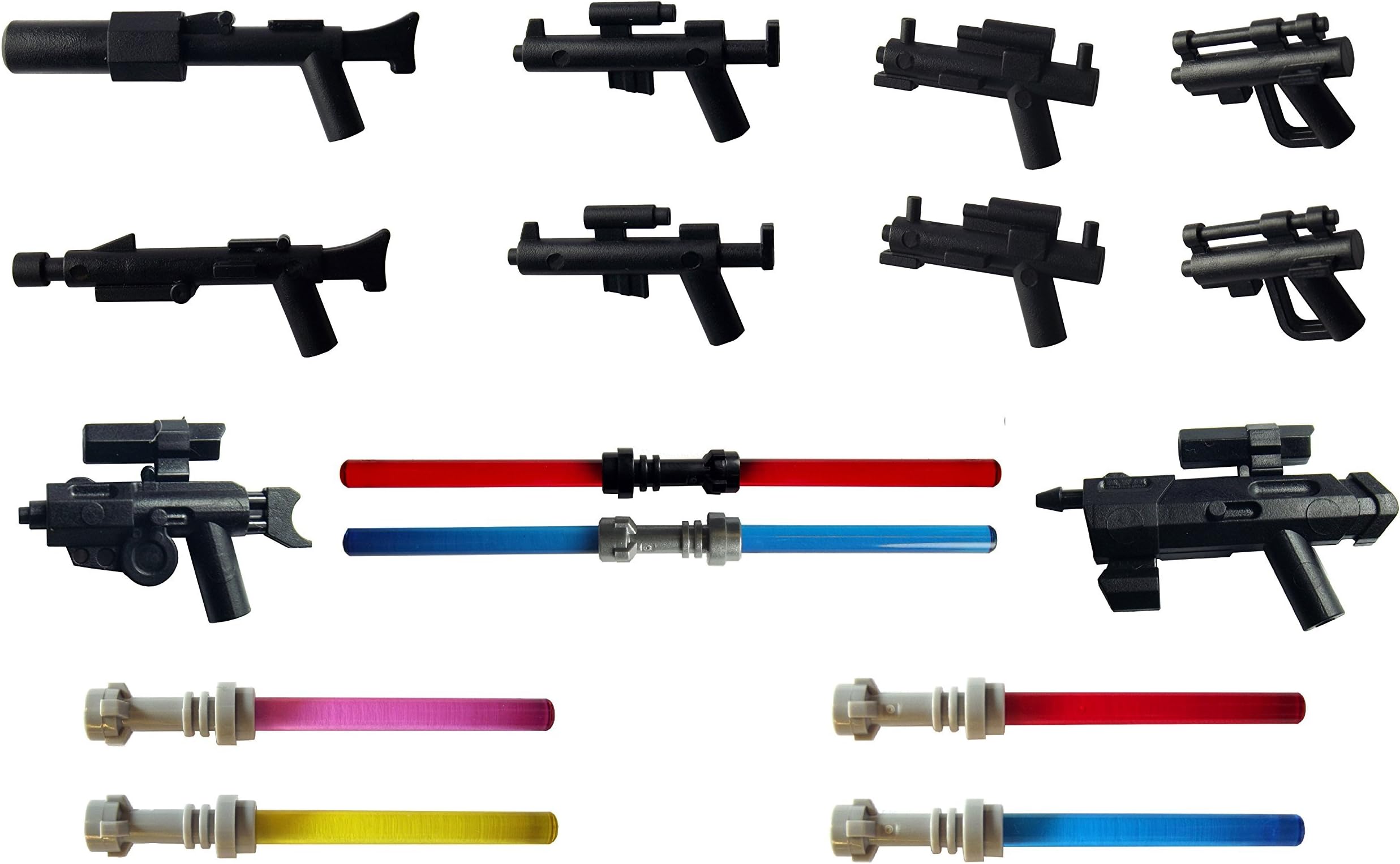 Little Arms - 10 x Different Blasters, 4 x Lightsaber 2x Double Lightsabers for Minifigures