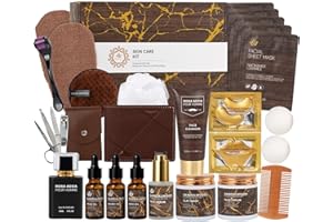 RA ROSA ACCA Christmas Gifts for Men, 30 Pcs Men Sandalwood Beard Grooming Set, Facial Skin Care Set, Bath & Body Gift Kit, Face Cleanser, Bath Bomb, Serum, Birthday, Valentines, Father Day, Husband, Holiday