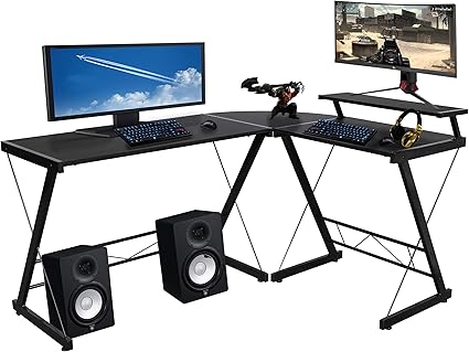 Amazon Co Jp Halter L字型デスク 59インチ コンピューターコーナーデスク ホームゲーム オフィスデスク 勉強 モダンテーブル ブラックメタルフレーム 省スペース設計 組み立て簡単 ホーム キッチン
