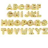 AUEAR, 26 Pack Gold A-Z 8mm Full Rhinestone Slide Charms Crystal Alphabet Letter Alloy for Bracelets Necklace Wristbands DIY Jewelry Making