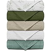 Muslin Receiving Blankets, Neutral Blanket Swaddling for Newborn Boys and Girls, 5 Pack Breathable and Skin-Friendly Swaddle Wrap for Infant Baby (Bright Leaves)