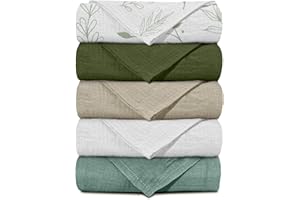LYRICHOM BABY Muslin Receiving Blankets, Neutral Blanket Swaddling for Newborn Boys and Girls, 5 Pack Breathable and Skin-Friendly Swaddle Wrap for Infant Baby (Bright Leaves)