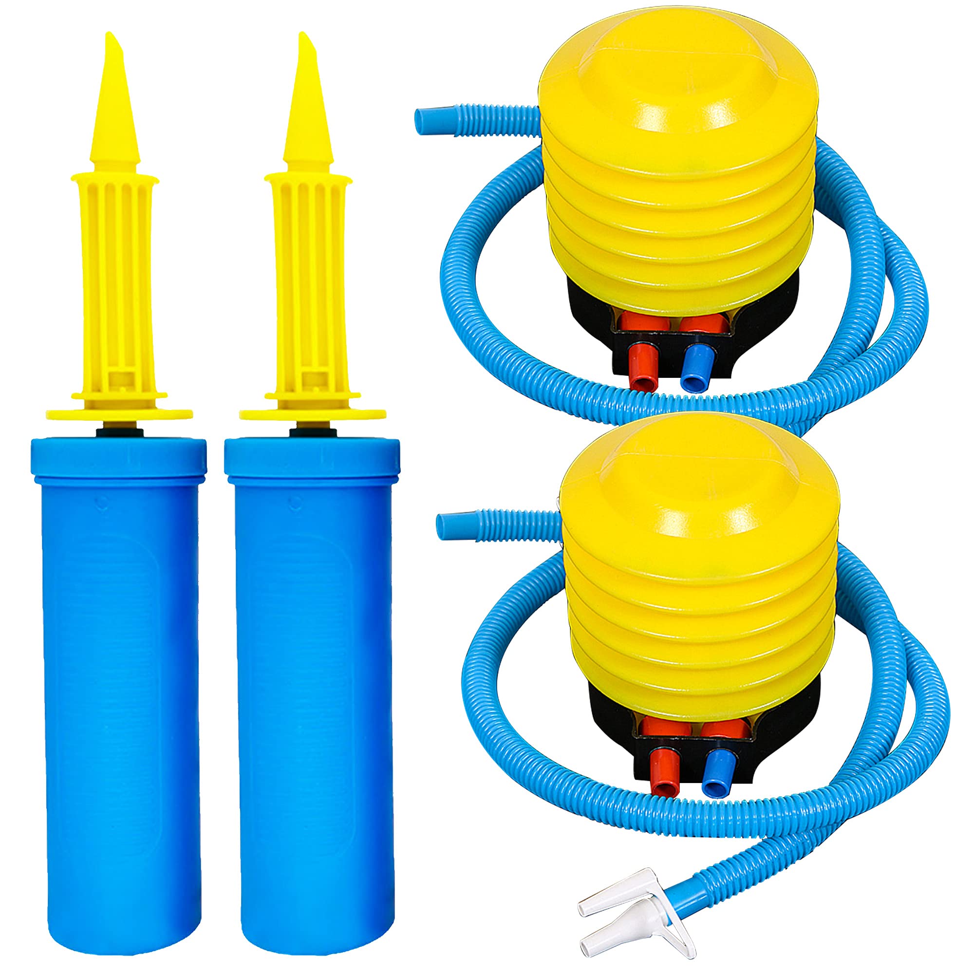 Haconba 2 Pack Balloon Pump Hand Held Inflator Manual Pump with 2 Pack Foot Balloon Pump for Balloons, Exercise Balls, Yoga Balls, Foil Balloons Birthday Party Favors