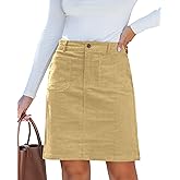 luvamia Corduroy Skirts for Women High Waisted Trendy Fall Elastic Waist Casual Stretchy Short Skirts with Patch Pockets