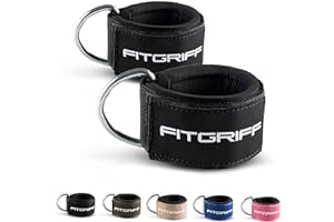 Fitgriff® Ankle Straps V2 for Cable Machine (2 Pieces) - Gym Workout Equipment - Leg Pulley Attachment, Kickback Straps
