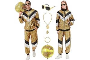 Ezuwail Disco Costume for Men Women – 70s 80s 90s Outfits Retro Party Tracksuit, Couples Disco Costumes Halloween Outfit