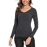 GYS Bamboo Viscose Pajama Tops for Women V Neck Slim Fit Basic Long Sleeve T Shirt