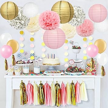 Amazon Com 40 Pc Ivory Pink And Gold Party Decorations Home