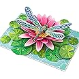 POPWOW Dragonfly Pop Up Cards, Water Lily, Leaf, 3D Greeting Cards, Gift for Birthday, Mothers Day, Valentines Day, Mom, Wife, Girlfriend, Sister, Daughter, 5x7 - Includes Envelope And Message Note