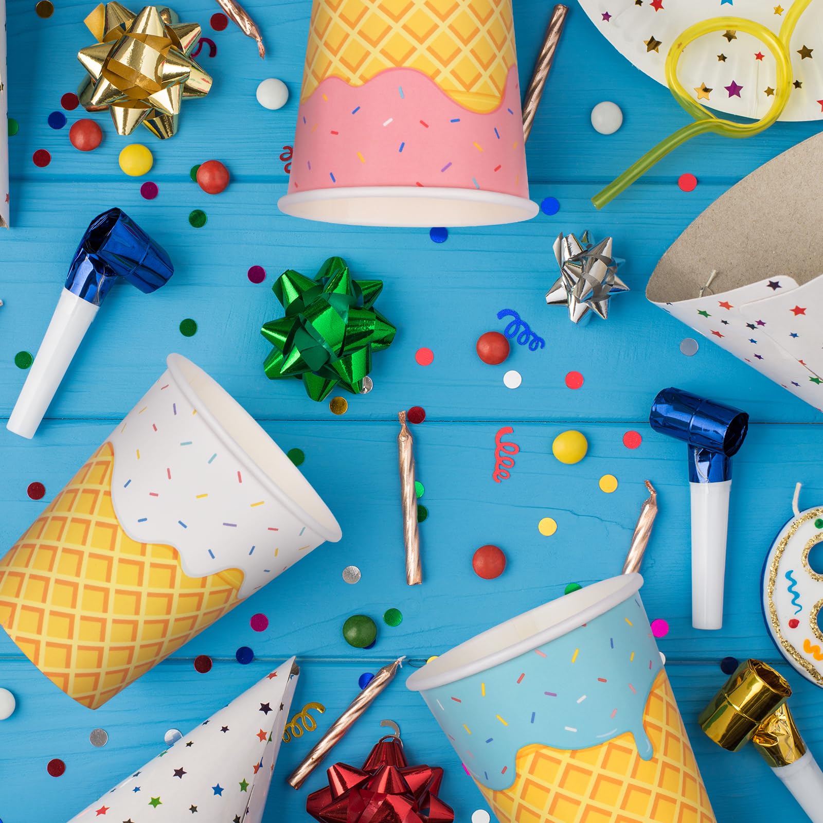 Gatherfun Ice Cream Party Supplies Set for Kids & Girls Birthday Paper Cups,48-Pack 9-oz Baby Shower & Ice Cream Birthday Party Decorations（mix 3 designs）