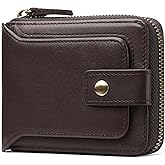 GOIACII Zipper Wallet for Men Genuine Leather RFID Blocking Mens Wallet with Zipper Coin Pocket ID Window Zipper Wallets Large Capacity
