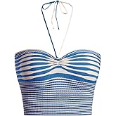SweatyRocks Women's Striped Tie Backless Halter Top Sleeveless Knitted Crop Cami Tank