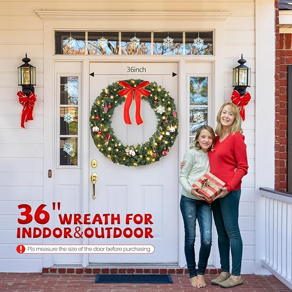 VINGLI PRE-LIT ARTIFICIAL CHRISTMAS WREATH FOR FRONT DOOR,...