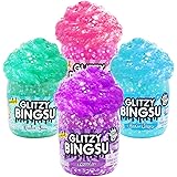 COMPOUND KINGS Glitzy Bingsu Jar for Girls & Boys | Sensory Toys | Non-Sticky | Stress Relieving Tactile | (4-Pack, Pink, Blu