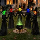 Halloween Decorations Outdoor, 5 Pack 4.3 FT Light Up Holding Hands Witches | Witch Decor with Color Changing Glowing Face, Halloween Witch Decor with Stake for Yard Lawn Garden Porch Haunted House Decor