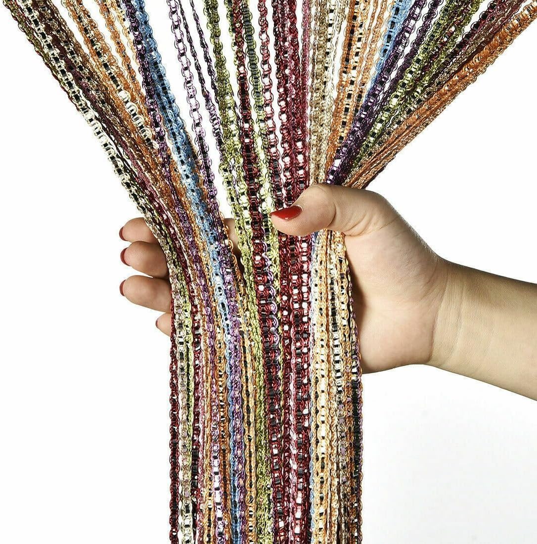 Seven-Flower String Curtain Panels Door Fly Screen Room Divider Net Hanging Glitter Curtains,Decorative Tassel Ribbon Strip Silver Screen for Living room,Bedroom,Party Events (Colorful, 39" x 79")