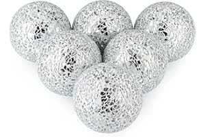 MDLUU 6 Pcs Mosaic Sphere Balls-Diameter 3 in, Decorative Orbs, Centerpiece Balls for Bowls, Vases, Dining Table Decor, Silver