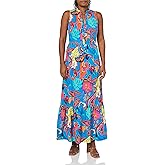 London Times V-Neck Ruffle Sleeveless A-line Pockets | Tiered Maxi Women's Casual Dresses