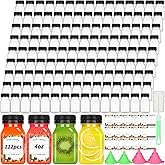 UZLU 112 Pcs 4oz Juice Bottles, Small Plastic Bottles with Caps, Reusable Clear Containers with Lids for Juicing, Smoothie and Other Beverages,Black