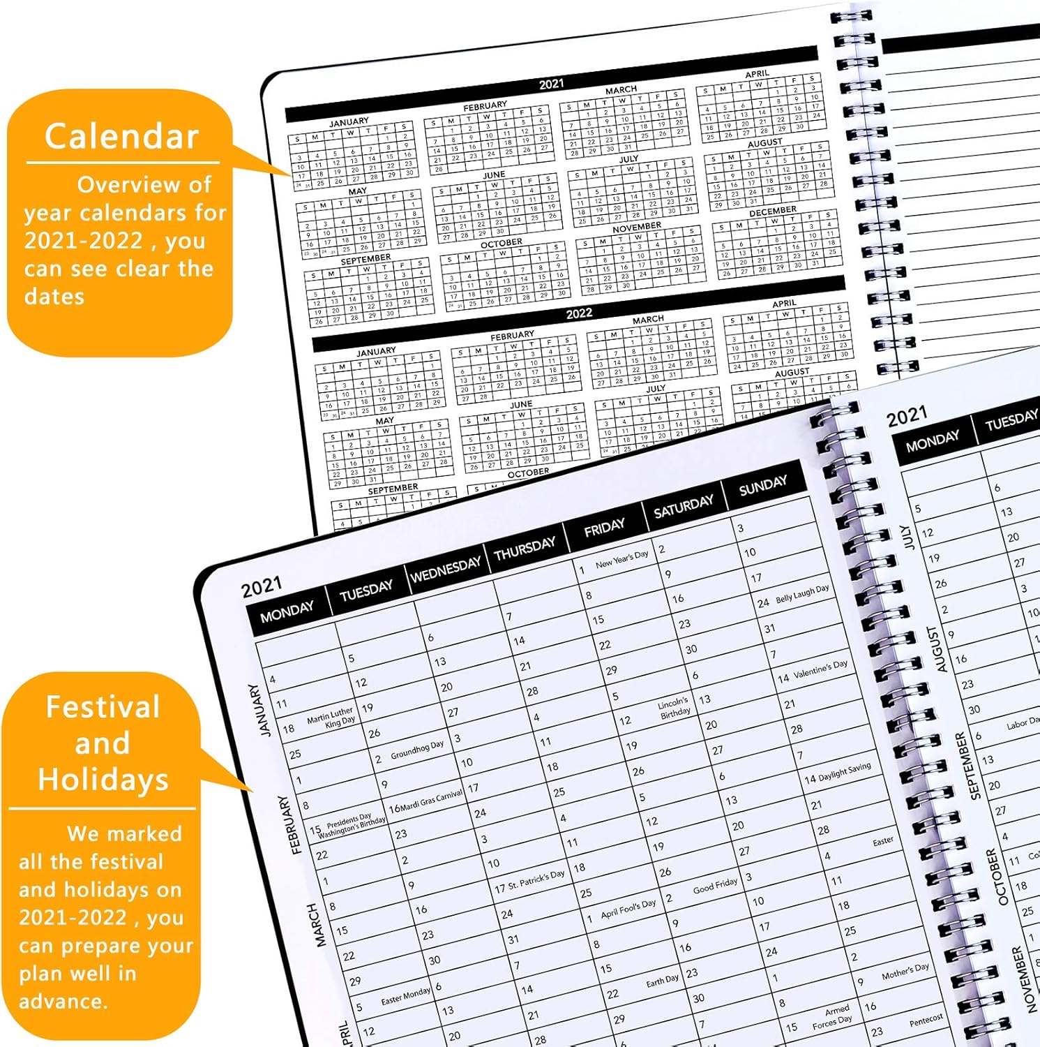 Office Planner Jan 2021- Dec 2022 Monthly Calendar Planner -9’’×11’’ Time Management Personal Planner Hard PVC Cover with Spiral Bound : Office Products