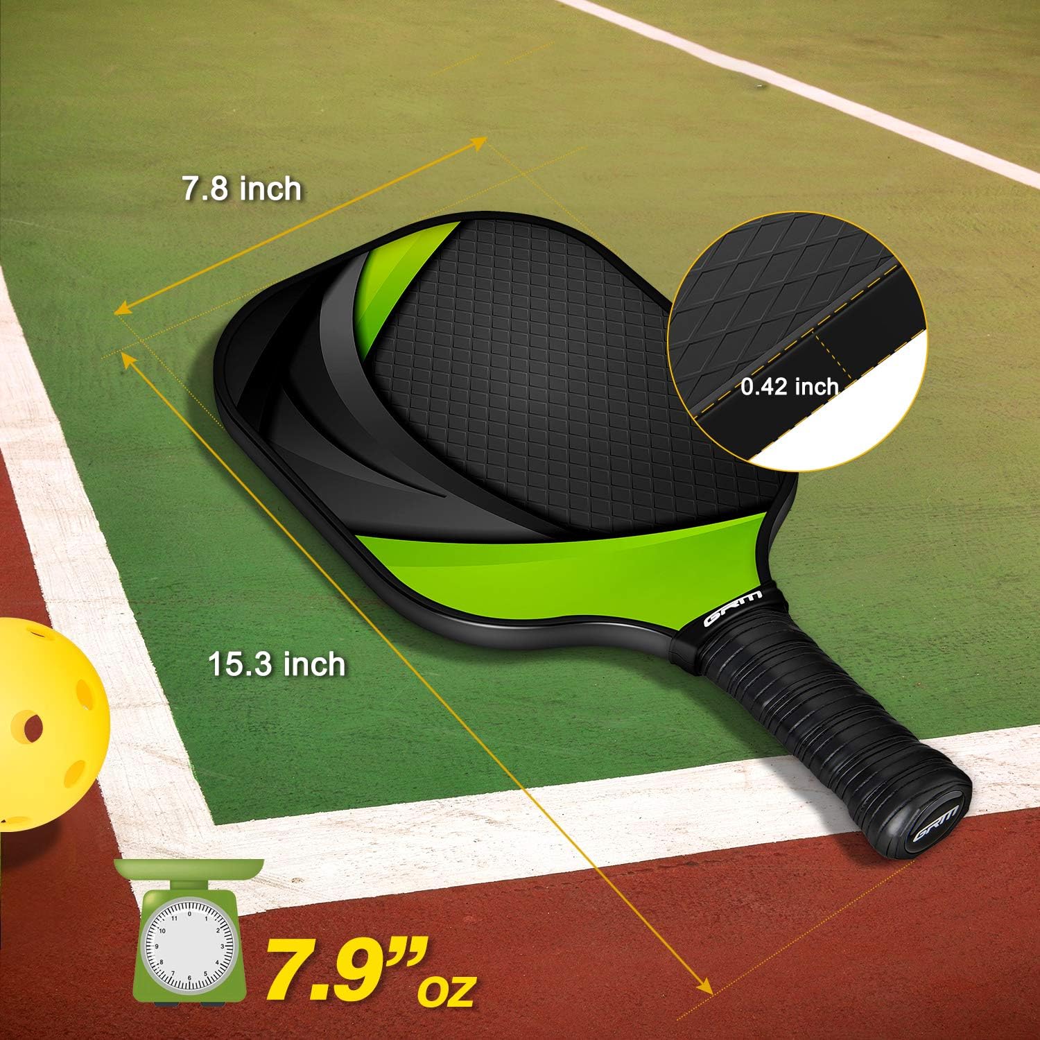 GRM Pickleball Paddles Set of 2 Graphite Pickleball Set Lightweight Pickleball Racket, Carbon Fiber Surface, Polypropylene Honeycomb Core, 2 Pickleball Paddles and 4 Balls Including Portable Carry Bag : Sports & Outdoors