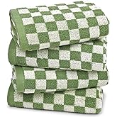 Jacquotha Green Hand Towels for Bathroom Set of 4 - Cute Checkered Bathroom Towels for Kitchen Decor, Lightweight for Bath Face Body