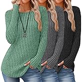 Oakgarden 3 Pack Womens Long Sleeve Sweatshirt Boat Neck Loose Fit Tunic Sweater Lightweight Curved Hem with Thumb Hole Top