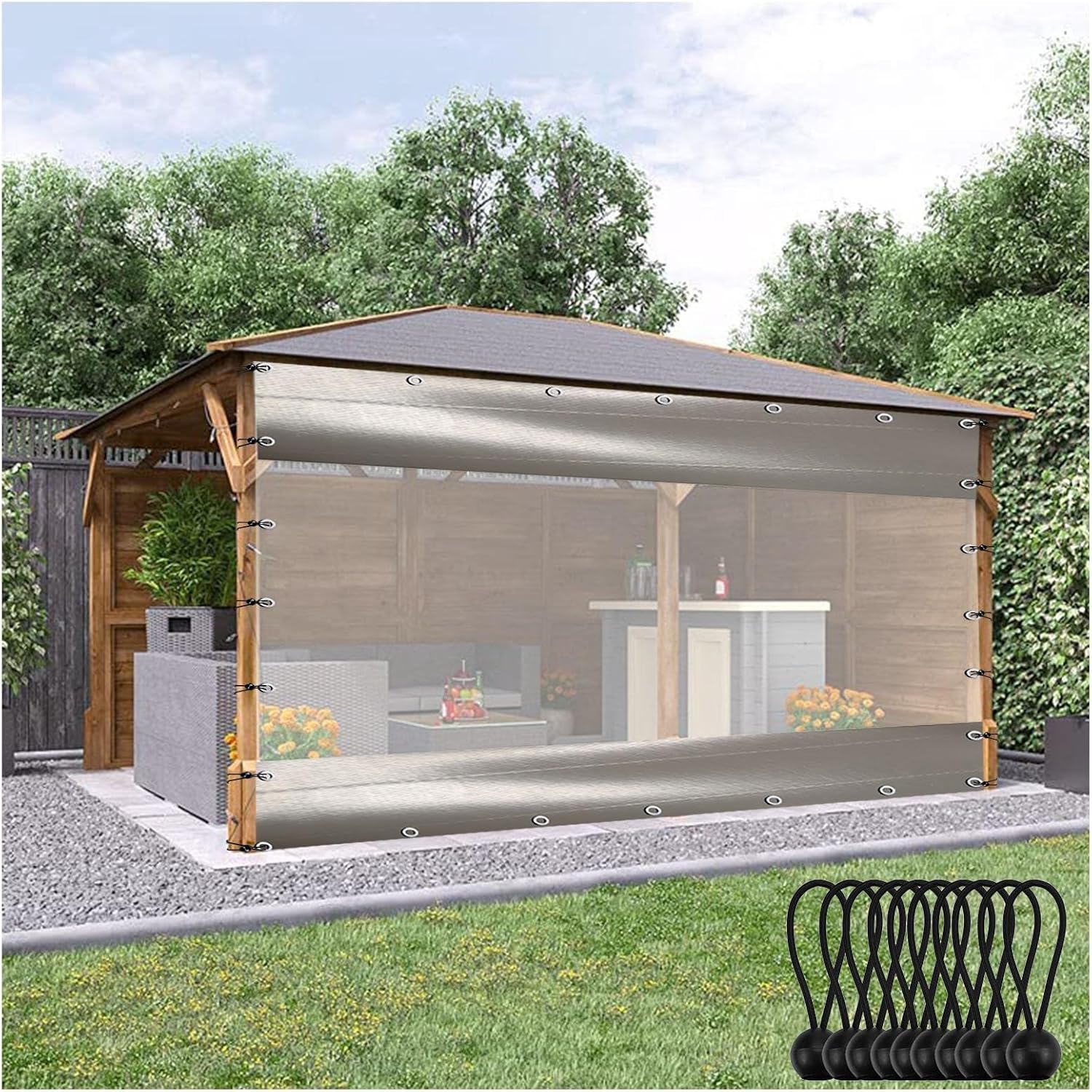 Outdoor Curtains - Clear Vinyl Patio Enclosure, Outdoor Curtains with Clear Tarp Panel Waterproof, Windproof Curtains with Bungee Cord TOYOCC (Color : Clear, Size : 16.4x8.2'/5x2.5m)