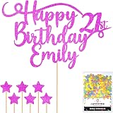 Cakeshop Personalised Happy Birthday Glitter Cake Topper Pink Name Age