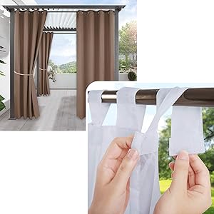 RYB HOME Detachable Sticky Tab Top White Sheer Bundles Waterproof Blackout Curtain