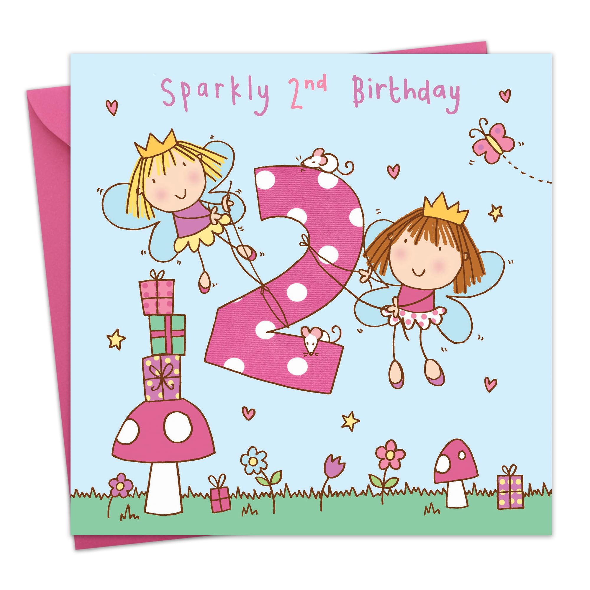 Twizler 2nd Birthday Card Girl Fairy Princess - Girls Age 2 Year Old Childrens Happy Birthday Card