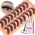False Lashes Natural Look Cat Eye Lashes Individual Eyelashes Extensions Wispy Cluster Lashes Kit 8-15MM 3D Fluffy Lash Extensions 9 Pairs DIY Lash Kit with Lash Bond and Seal, Tweezers and Scissors