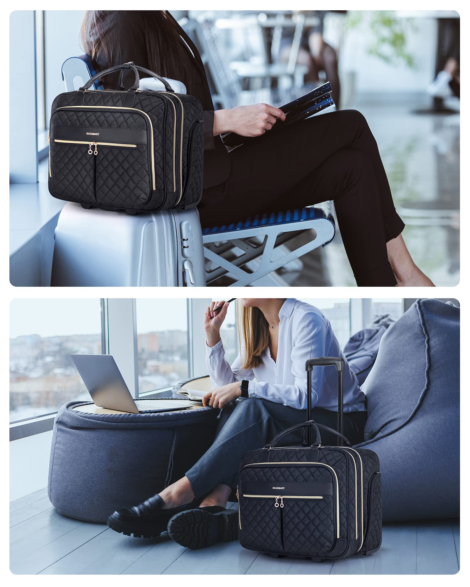 BAGSMART Rolling Laptop Bag Women, Rolling Briefcase for Women, 17.3 Inch Laptop Bag with Wheels Computer Bag Laptop Case for Work Travel Business