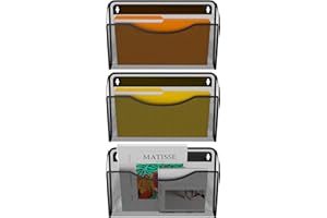 MINDEPOT 3 Pack Mesh Hanging Wall File Holders, Vertical Mounted File Holder，Wall Basket Mail Organizer for Office, Home and School