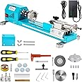 BERXOL Mini Wood Lathe Machine, 12V- 24VDC,7 Variabla Speeds 4000-9000 RPM, with Wood Lathe Milling Accessories, for Wood Polishing, Grinding, Cutting and Milling DIY … (A)