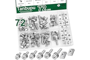 Tanbupu 72PCS Motorcycle Battery Terminal Bolts and Nuts Assortment Kit M6*10/12/14/16/18/20mm 304 Stainless Steel Battery Terminal Bolt Screws with Square Nuts for ATV Bike, Motorcycle, Scooter