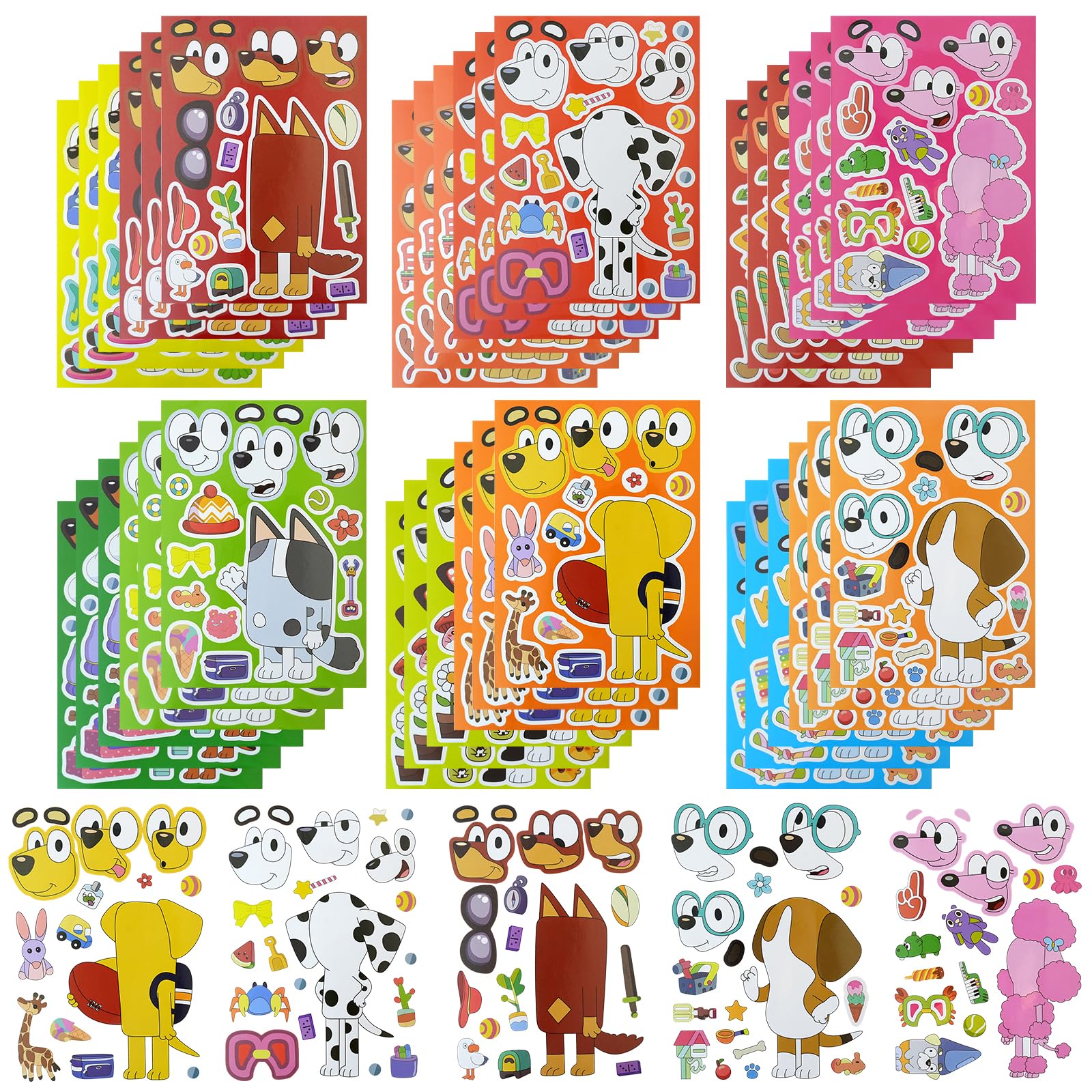 OSDUE 36 PCS Make a Face Sticker, Dog DIY Stickers for Kids Crafts, Make Your Own Stickers Mix and Match Sticker for Birthday Party Decorations Party Supplies (Dog -36 Sheets)