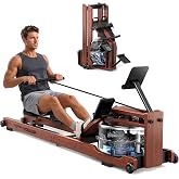 YOSUDA Water Rowing Machine Foldable for Home Use 5.8 Gal Large Water Tank | Immersive Wooden Water Rower Machine, Dedicated Monitor &amp; Bluetooth APP, 4-Blade Paddle, 400LBS Weight Capacity