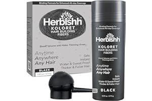 Herbishh Koloret Hair Building Fibers – Black Powder for Sparse Hair, Instant Bald Spot Cover Up & Root Concealer – Sweat-Pro